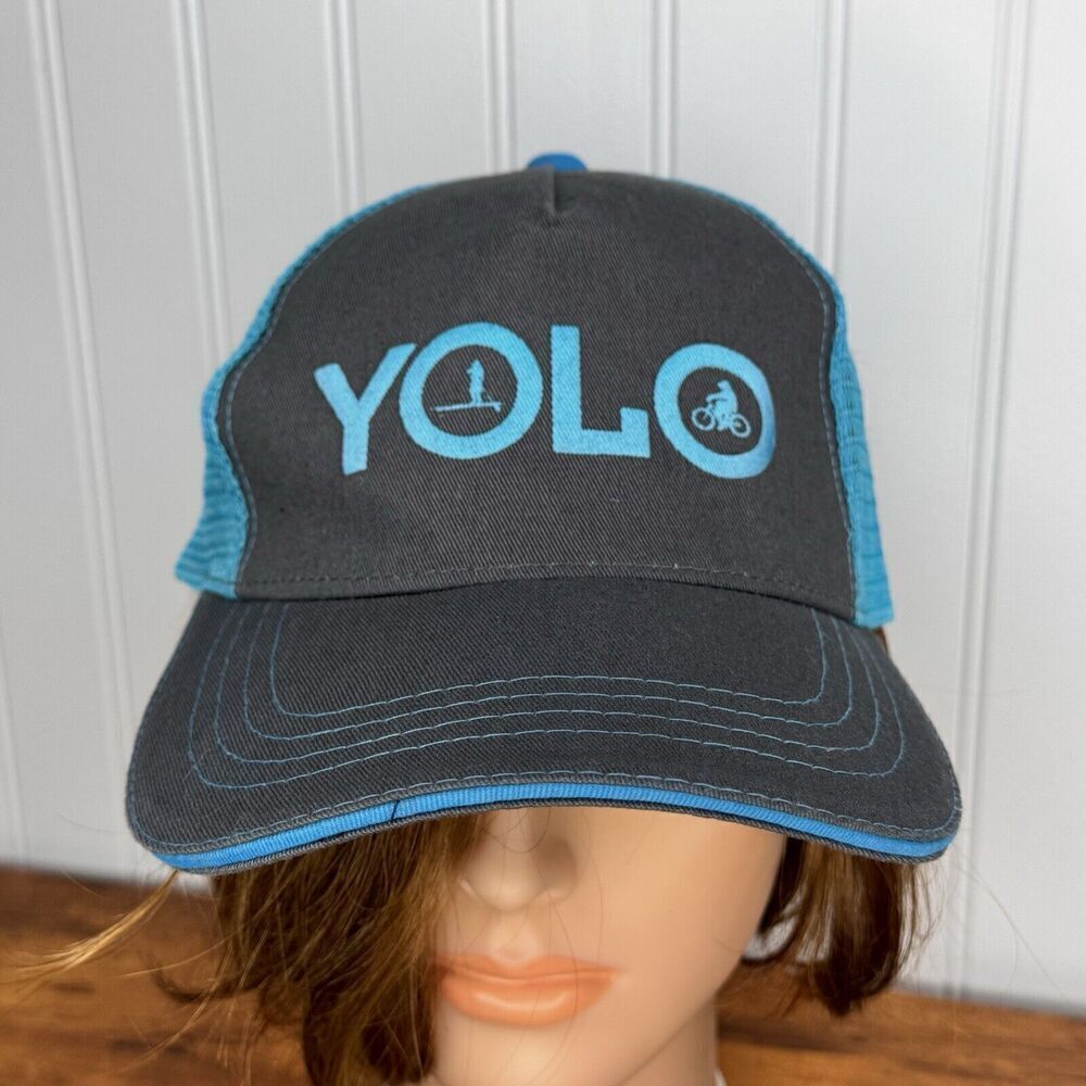 Yolo Gray Blue Adjustable Trucker Hat Cap Cobra Brand Mesh